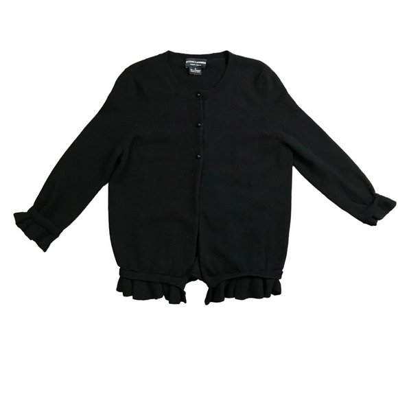 Sutton Cashmere Sweaters - Sutton Cashmere Modern Classic Ruffle Black 3 Button Cardigan Sweater Women's S